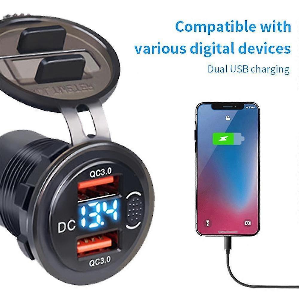 12V/24V Dual USB QC3.0 Outlet Car Charger USB Lighter Socket Waterproof With LED Voltmeter ON/Off Switch Quick Charge Adapter Car Accessories