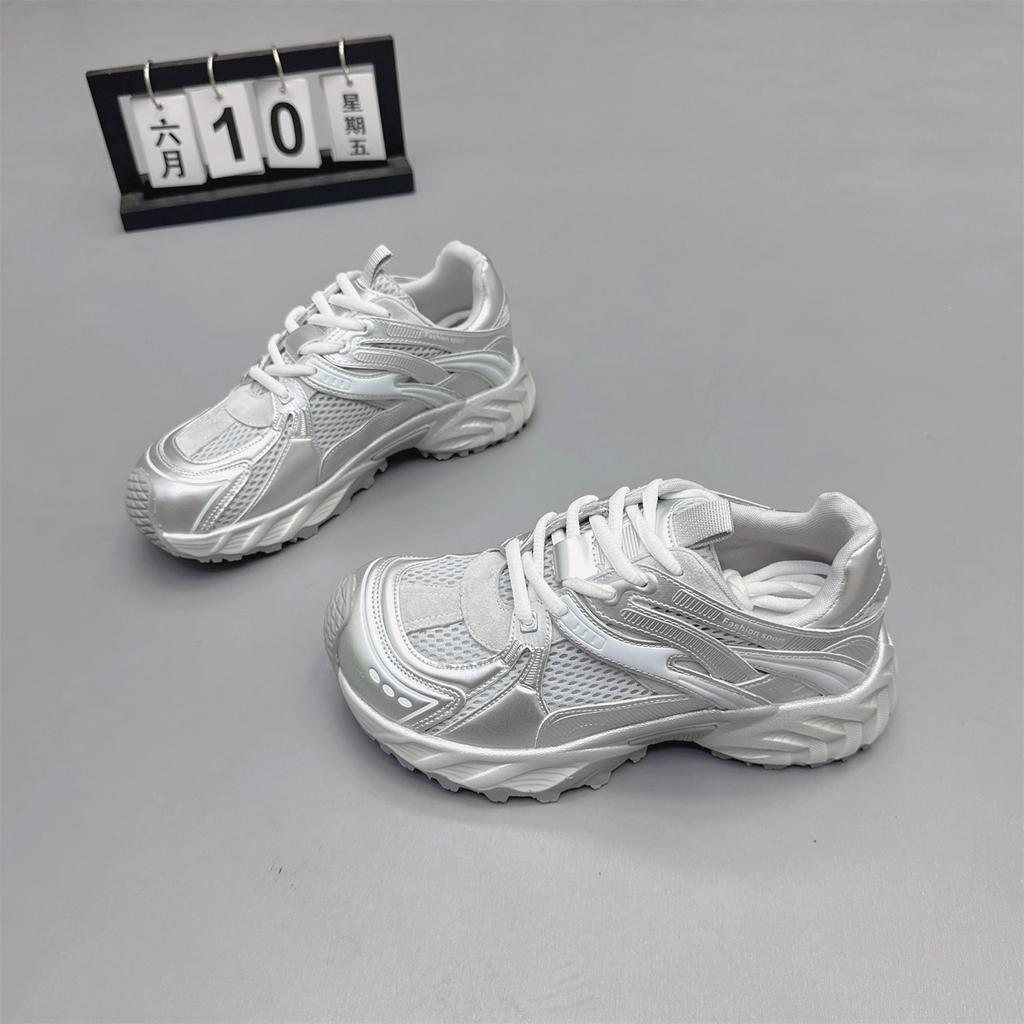 Genuine leather women's shoes 2025 summer new Korean version platform mesh dad shoes versatile breathable sports running shoes casual shoes