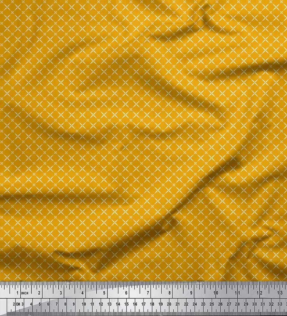 Soimoi Japan Crepe Satin Fabric Geometric Small Print Fabric by Metre 42 Inch