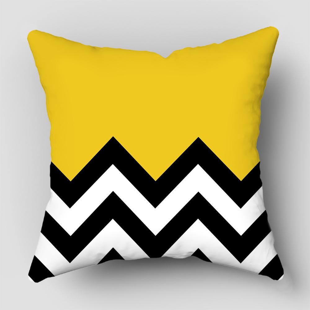 Nordic Yellow Black Abstract Geometric Line Printing Pattern Cushion Cover Home Living Room Sofa Decorative