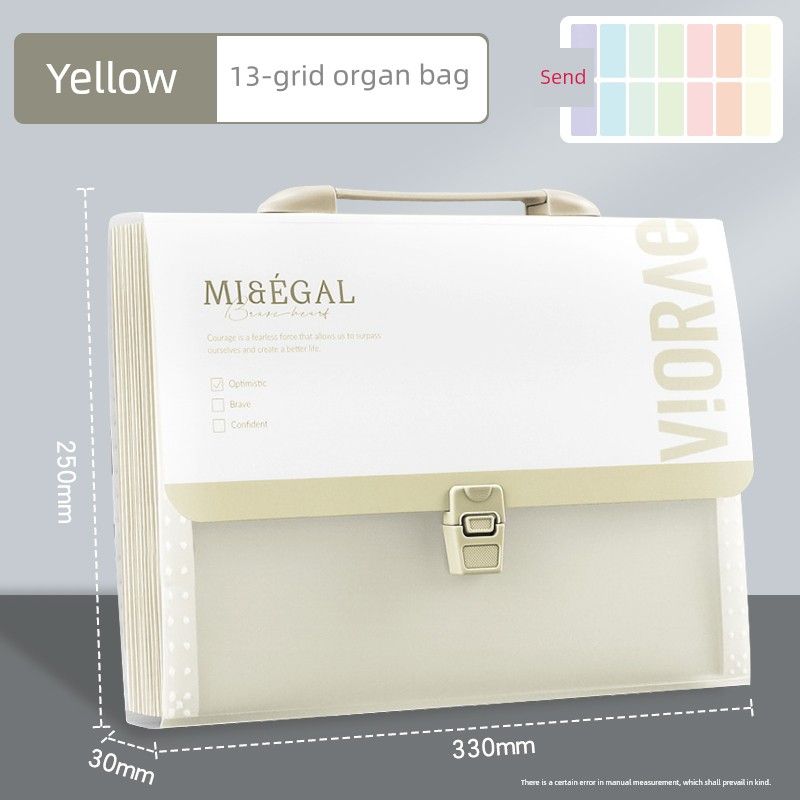 Deli File Holder A4 Buggy Bag Student Multi-Layer File Bag Business Style Handbag Folder Material Cosmetics Bag [13-Compartment Portable Accordion Bag] Yellow