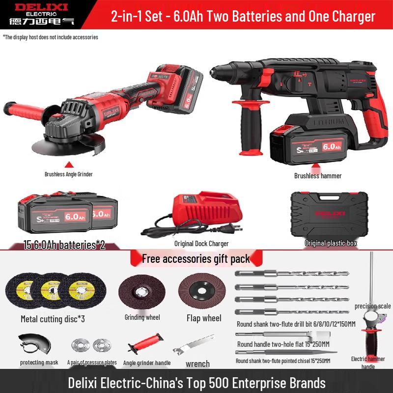 DELIXI Cordless Brushless Rotary Hammer Drill CN plug (adapter included)