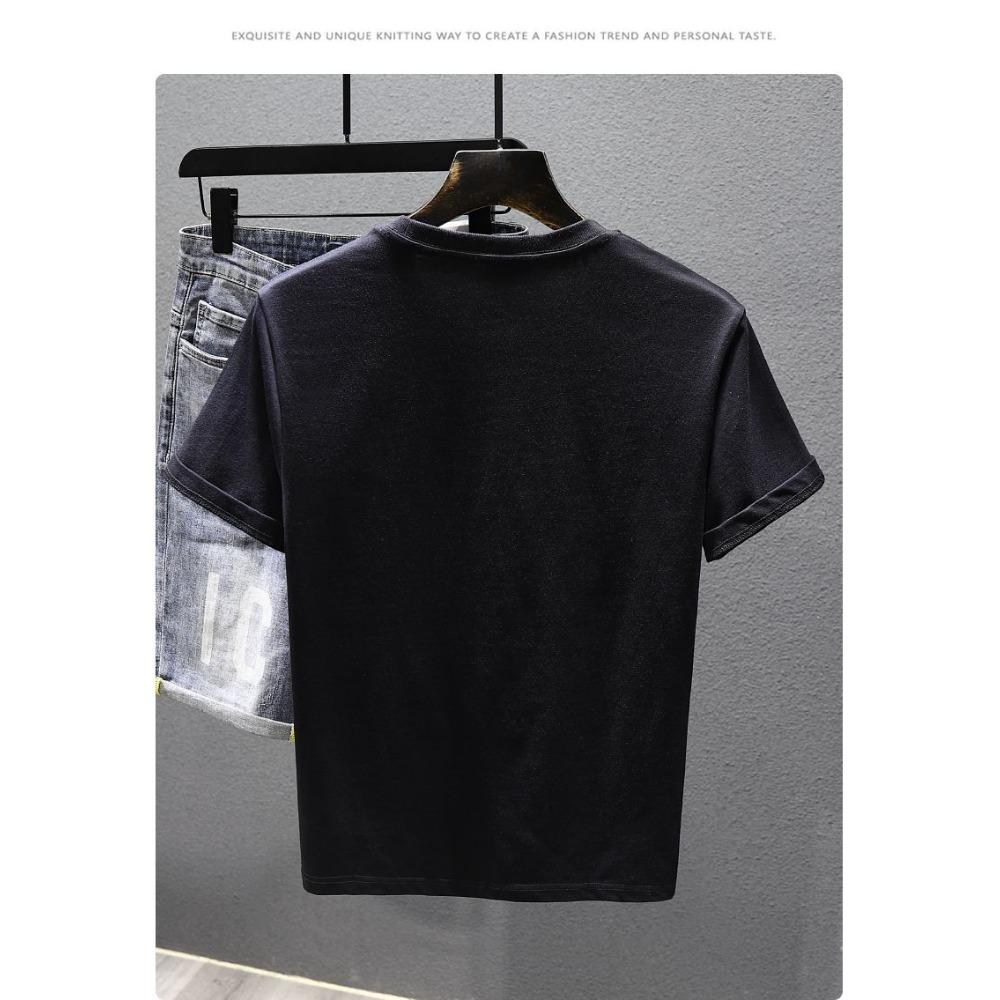 Rose Embroidered Short-sleeved T-shirt Men's New Summer Casual Loose Round Neck Half-sleeved Top