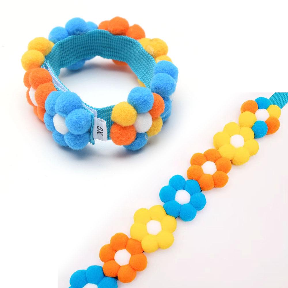 Adjustable Rainbow Flower Pet Collar with Fur Ball - Cute and Soft for Cats and Dogs
