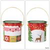 2pcs Decorative Christmas Candy Boxes Handheld Round Bucket Portable Sweets Tins with Handle for Family Gathering