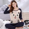 Herbst Dünnes 2-teiliges Pyjama-Set Damen Baumwolle Rundhals Mädchen Bären-Pyjama-Sets Teetassen-Katze Vollständige Nachtwäsche Oberteile Schlafanzug Mujer
