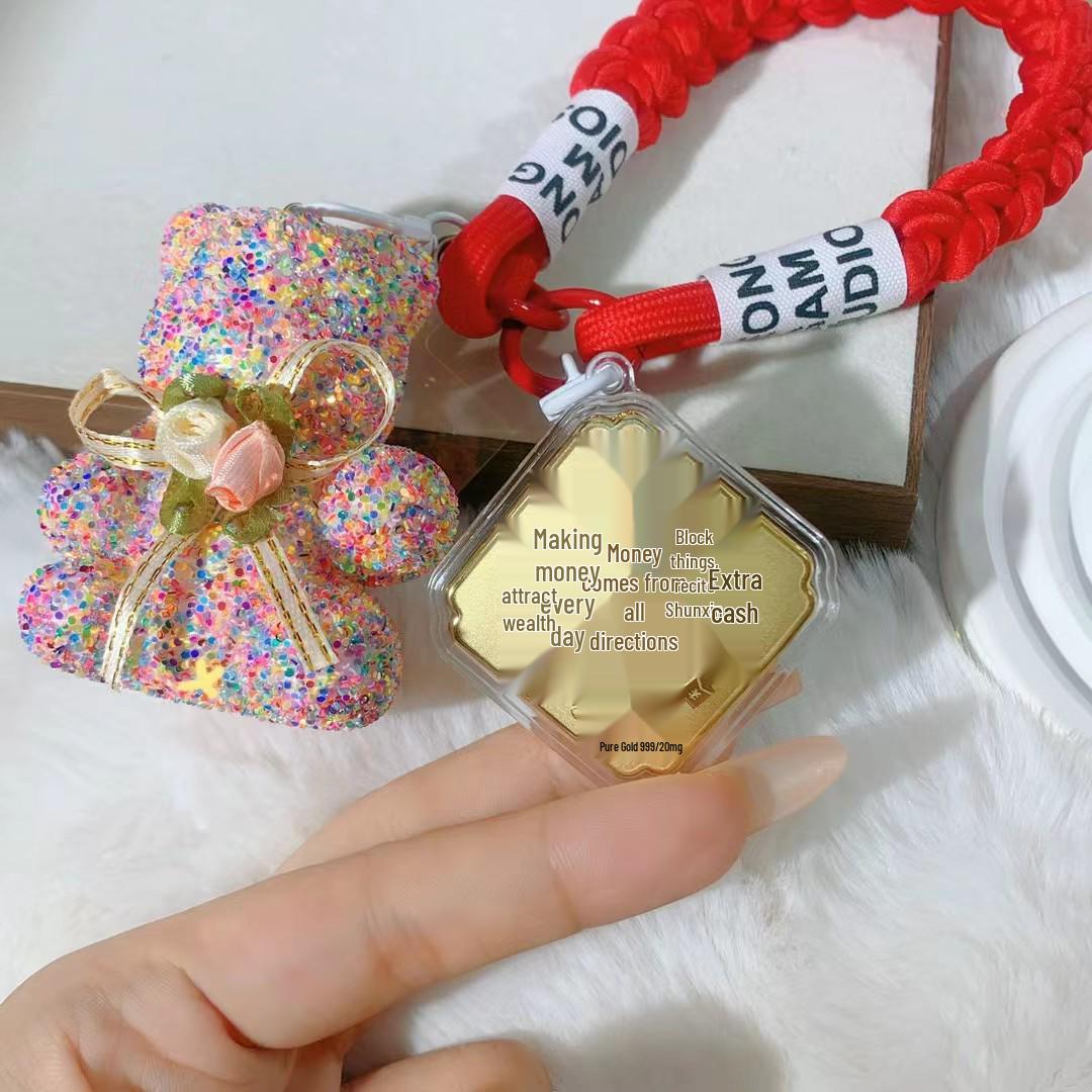 999 Pure Gold Little Bear Pendant: Golden Princess Wealth Charm Keychain & Phone Bag Accessory.