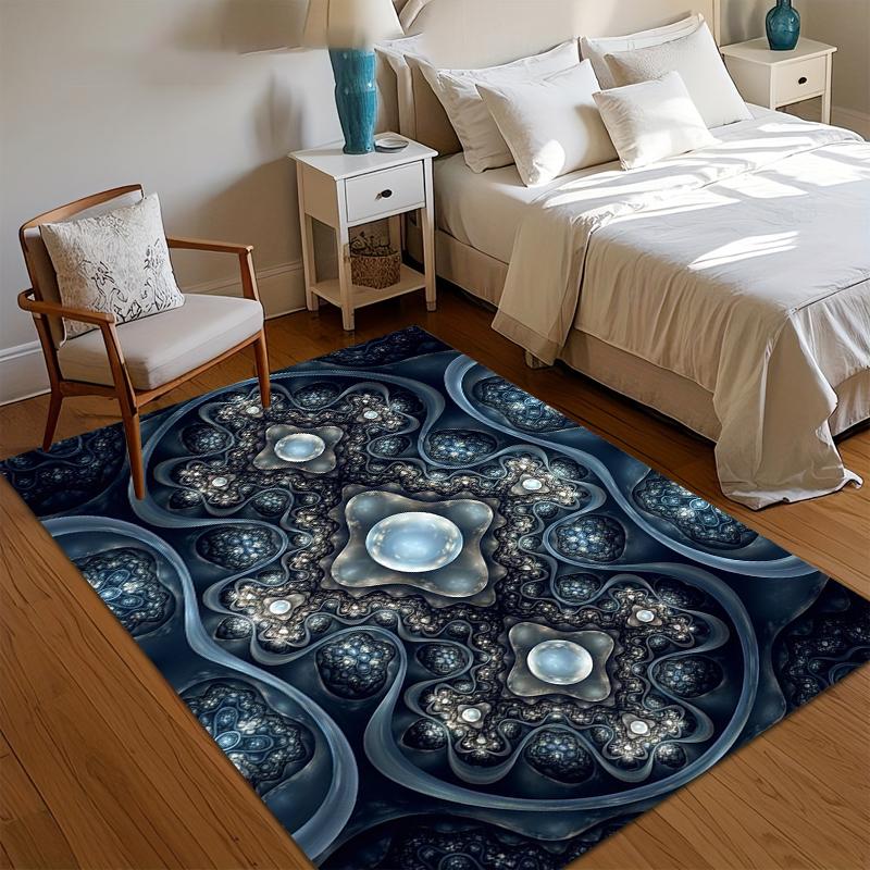 Mystical Dark Blue Fractal Gemstone Area Rug Non Slip Soft Floor Carpet for Living Room Bedroom Entryway Enchanting Art Decor