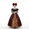 Adult Queen of Hearts Costume Halloween Dress Long Sleeve Mesh Bodice Puffy Sleeve Full Skirt with Printed Hearts Elegant Court Style Outfit