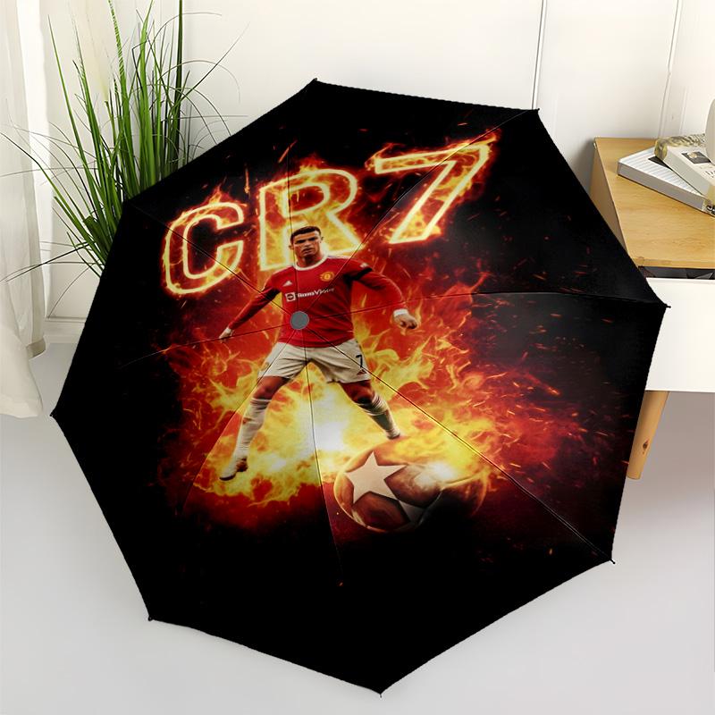 Ronaldo's Iconic Strike Compact Travel Automatic Umbrella Retractable Design with 8-Rib Durability Lightweight for Outdoor Daily Use Fashionable