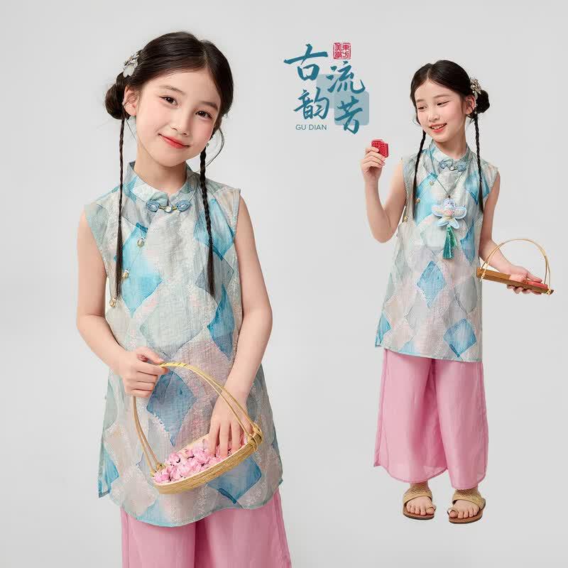 Girls  New Chinese Style Cheongsam T-Shirt Dress 130