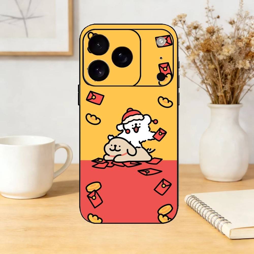 Cartoon Cute Line Puppy Phone Case For iPhone 17,16,15,14,13,12,11 Plus,Pro,Max,Mini Silicone black Soft Cover