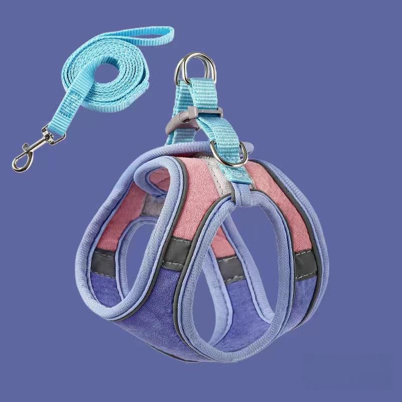 Cat leash Cute vest style Chest and back anti-escape Kitten Velcro Safety buckle Reflective pet cat walking leash M Bust30-36,Scarf24-30(