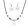 Trendy Five Leaf Clover Beaded Necklace And Earrings Set With Braided Wax Cord Pendant For Casual Everyday Wear