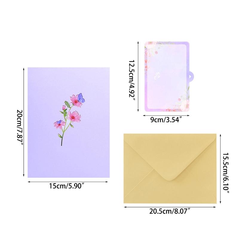 Mothers Day Greeting Card 3D Popup Flower Butterfly Card Blessing Message Thank You Card for Wife Mom Postcards Gift