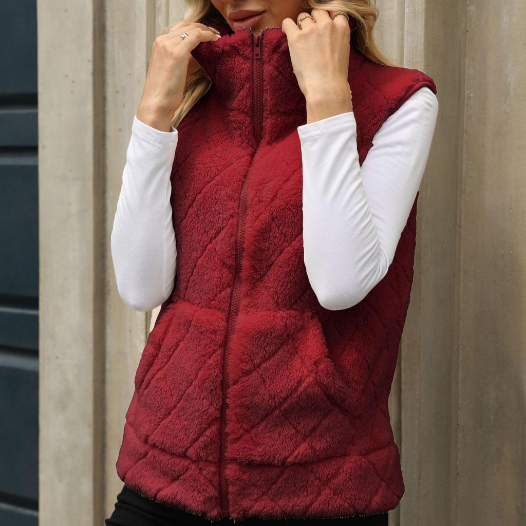 Women's Fuzzy Fleece Vest Casual Warm Zip Up Sherpa Vest Jacket with Pockets for Fall Winter Sleeveless Jacket Cozy Cardigan Outerwear for Women