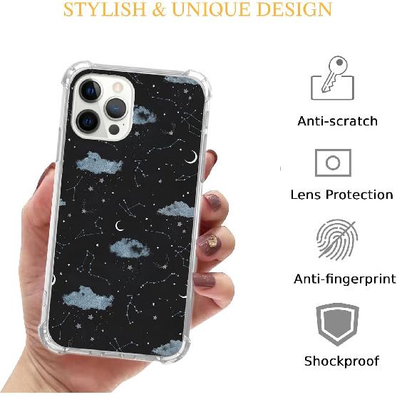 Aesthetic Night Sky Constellation Case Compatible with iPhone 12 and iPhone 12 Pro, Moon Star Cloud Case for iPhone 12 and iPhone 12 Pro for Teens