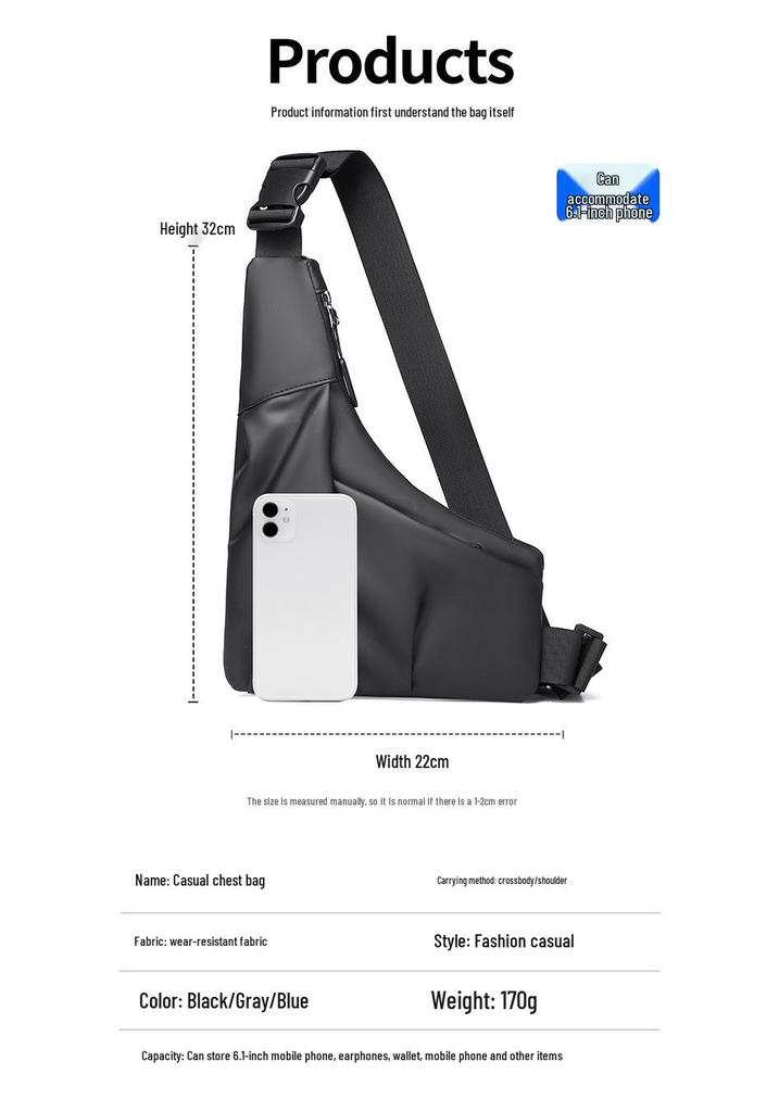 Men's Lightweight Crossbody Chest Bag - Irregular, Simple, Casual, and Trendy for Outdoor Sports