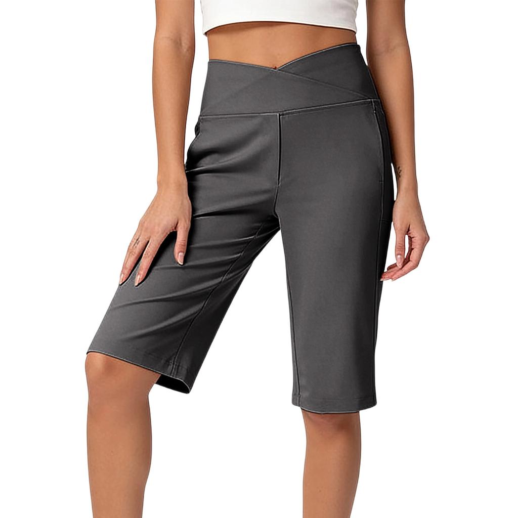 Women's Fashion -Color Stretch Yoga Cropped Pants With Pockets