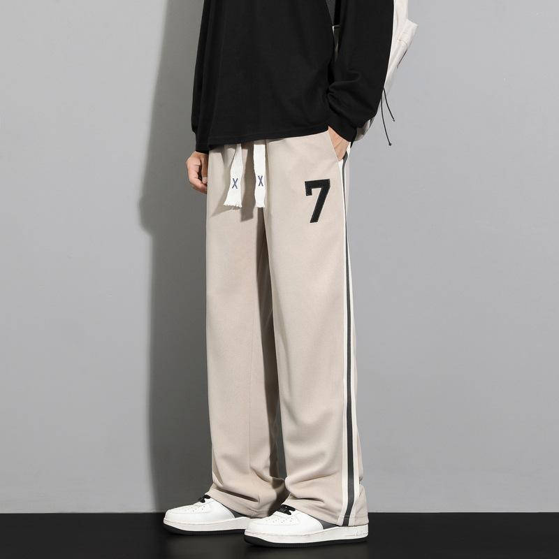 

American Striped Casual Pants Men s Summer Black Versatile Draped Wide-leg Pants Men s Loose Straight Sports Pants 4XL