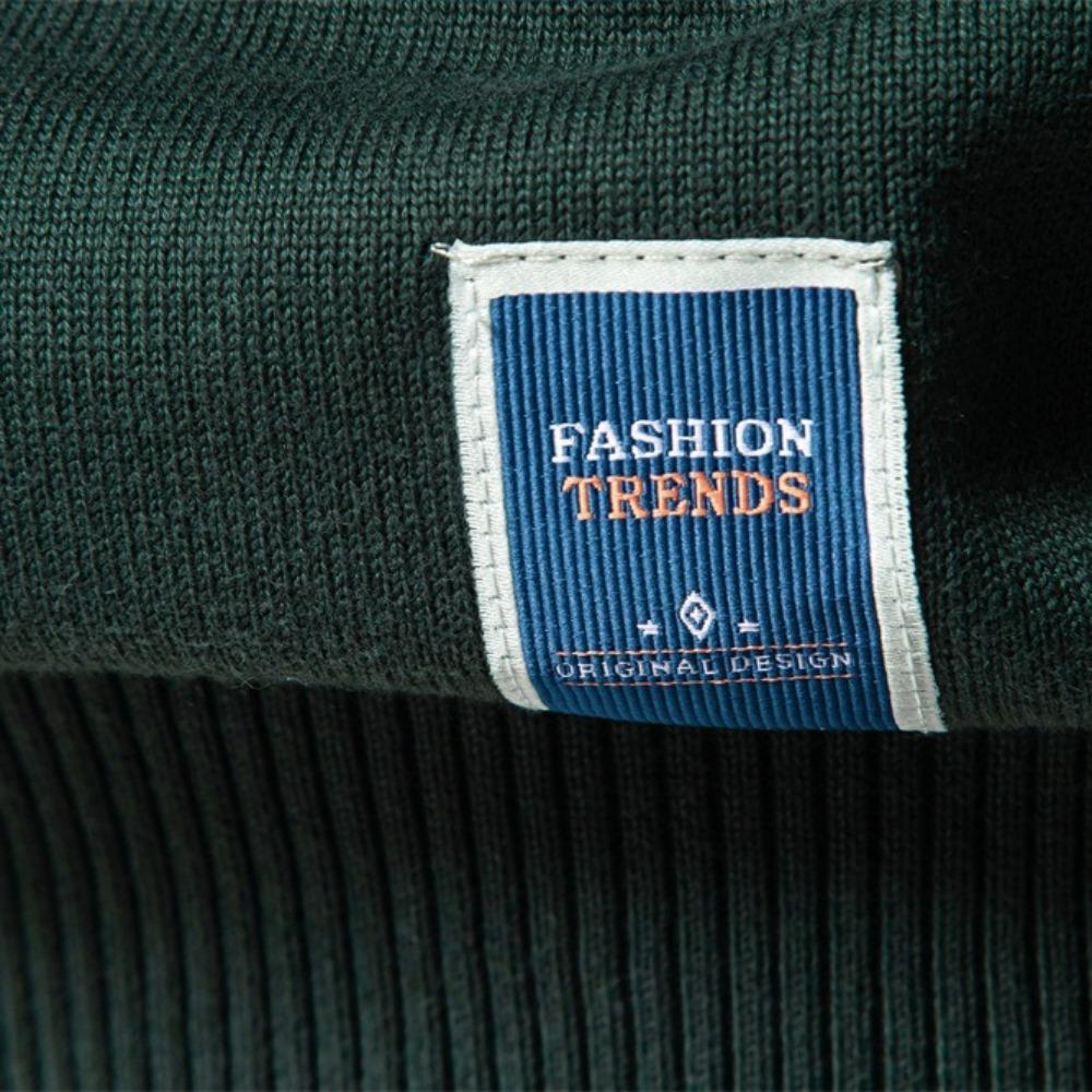 2026 Solid Color Pure Cotton Pullover with Male Standing Collar, Sliding Zipper, Form-fitting Men's Knitted Shirt Top