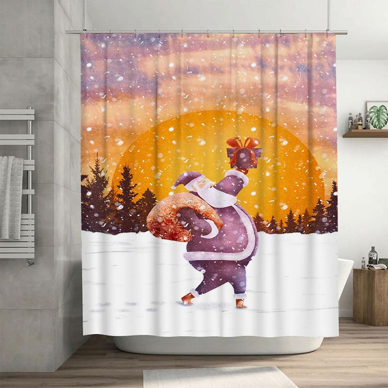 

Tuniu Festive Santa Claus Bath Curtain Christmas Holiday Shower Curtain Fun Reindeer Design Waterproof Decor W60H190(CM)-1 Pcs