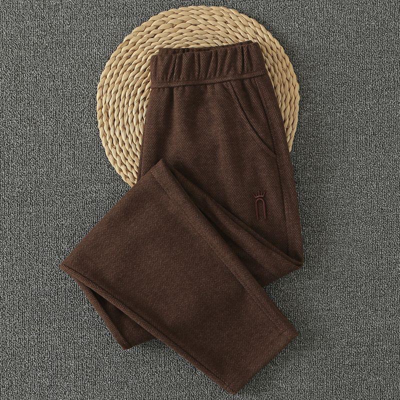 

2025 New Arrival Fall and Winter Herringbone Pattern for Women Woolen Pants Plus Size Sports Pants Female Spring and Autumn Leisure Fleece Harem Pants Curry color 3XL pants