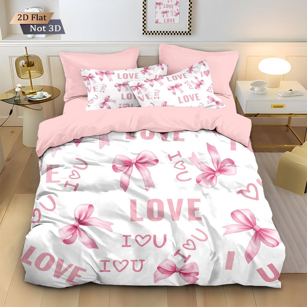 Comforter Cute Bow Love Bedding Set Ladies' Gift Pink Girl'S Room Decoration Single Double Large Size