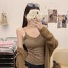#Early Autumn New Sexy Polished V-neck Lace Splicing Thermal Sling Vest Slim and Thin Women's Top