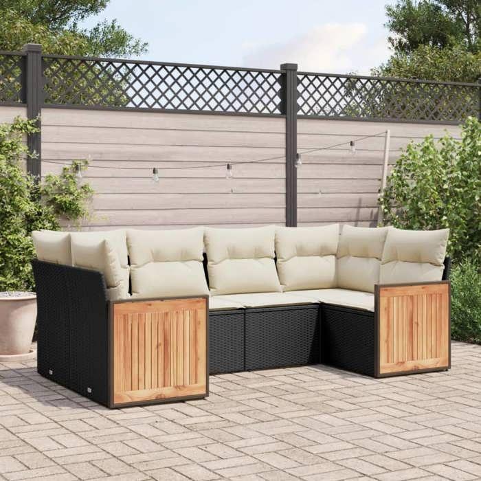 VidaXL Salon de Jardin avec Coussins 6 pcs, Canapés de Terrasse, Ensemble de Meubles de Patio, Mobilier d'Extérieur, Noir 3227939