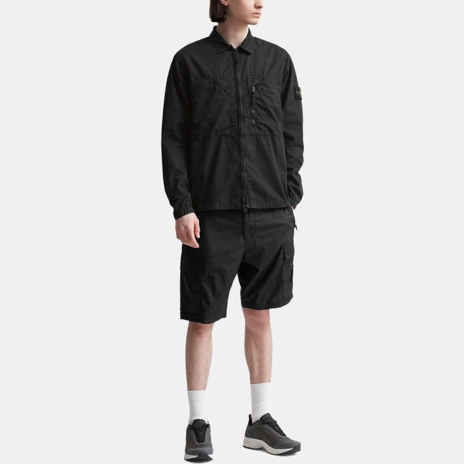 STONE ISLAND Brushed Cotton Canvas Zip Shirt Jacket 'Black' Men's 7815106WN-V0129