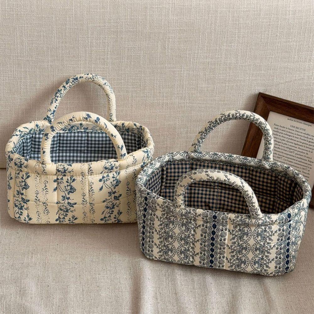 Printed Laundry Storage Basket Hand-held Floral Organizers Basket  Desktop Storage