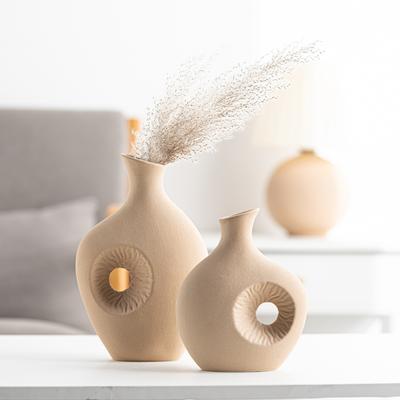 Jednoduchá šikmá váza z keramiky se vzorem slunce Kreativní vysoce kvalitní ornament pro domácí dekoraci v lehkém luxusním stylu