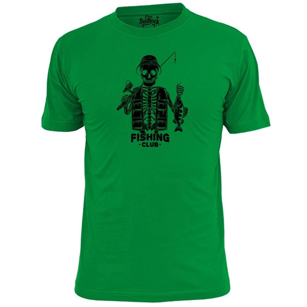 Mens Fishing Club Skeleton T shirt Angling Rod