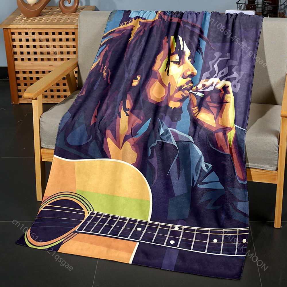 

1PC Guitarist smoking illustration Print Blanket Flannel Material Soft Warm for All Seasons Home Outdoor Camping Picnics RV 75x90cm