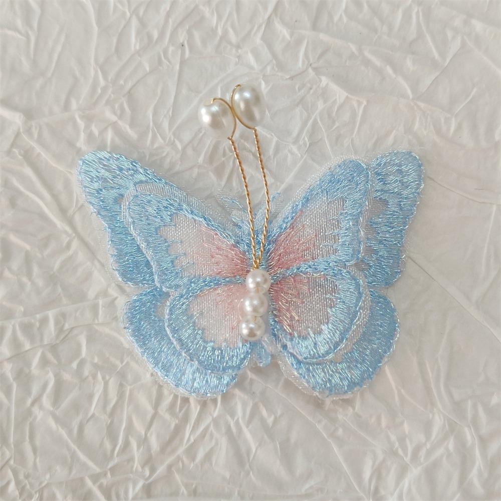 10Pcs 3D Mesh Pearl Butterfly Appliques Double-layer Chinese Style Butterfly Embroidered Patches Cloth