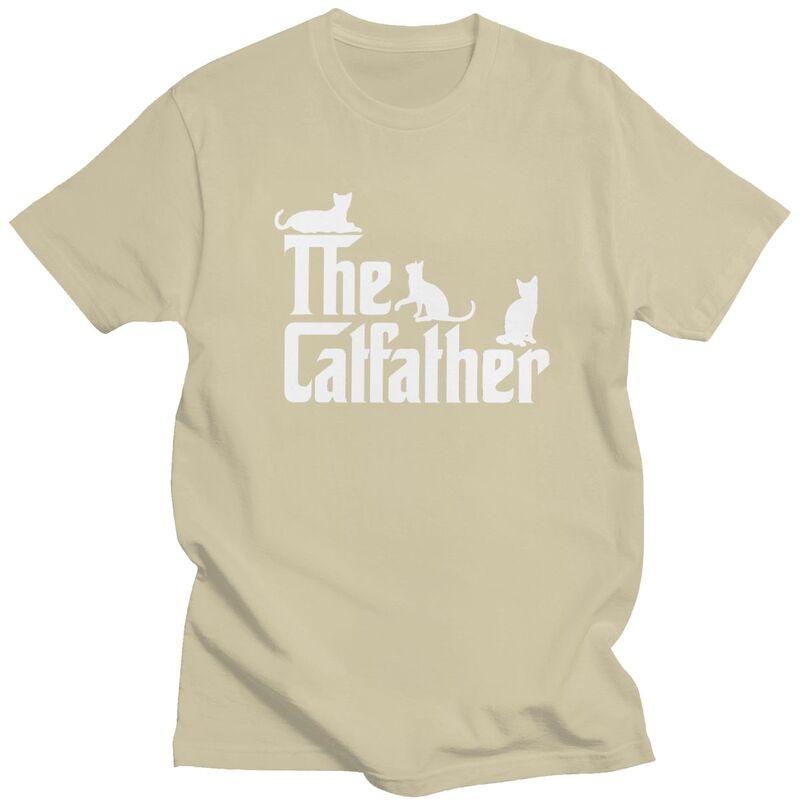 Custom The CatFather Funny Cat Dad T Shirt Men Short Sleeve Pure Cotton Tshirt Leisure Tees Streetwear Tshirts