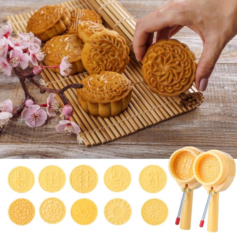 MidAutumn Festival Moon Cake Maker Flavor/Flower Moon Cake Molds Cookie Stamps Hand Press Cookie Dessert Cutter