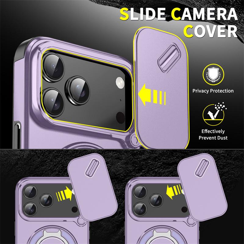 Armor Funda For iPhone 17 Pro Max Case Slide Lens Camera Protector Cover For iPhone17 Pro 17Pro Max Ring Stand Shockproof Coque
