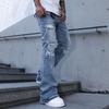 TK Fall American Vintage Textured Washed Blue Relaxed Flared Straight Jeans Teens