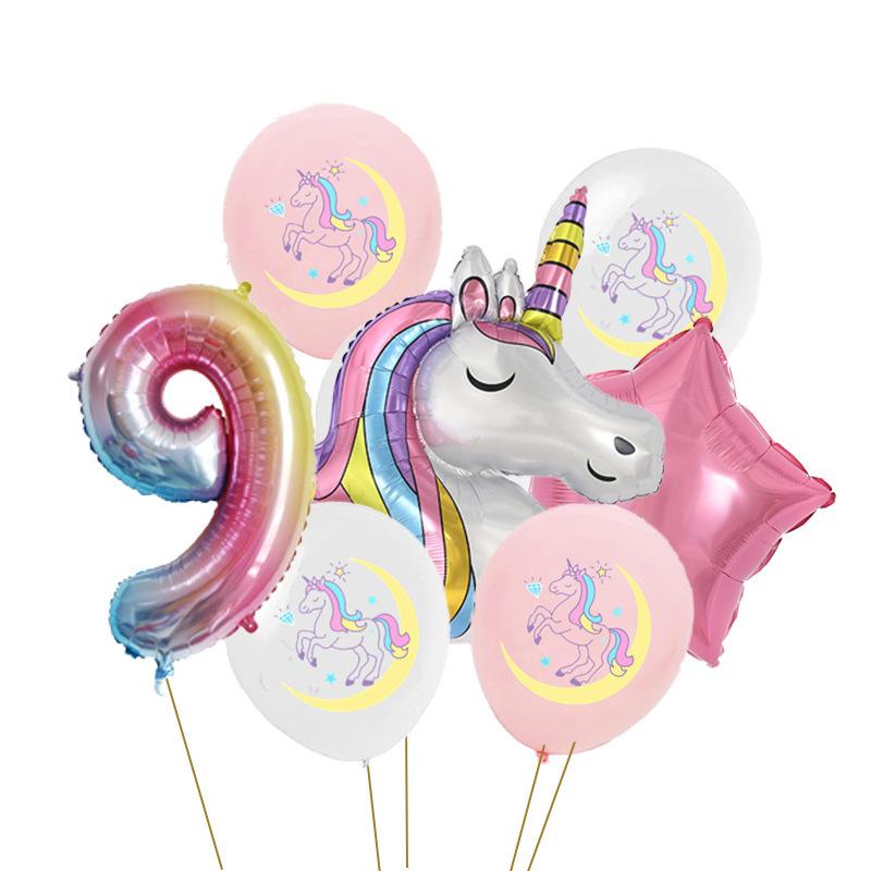 Rainbow Unicorn Birthday Party Balloon Set Girls 1 Year Unicorn Happy Birthday Decoration Supplies Baby Shower Foil Balloons