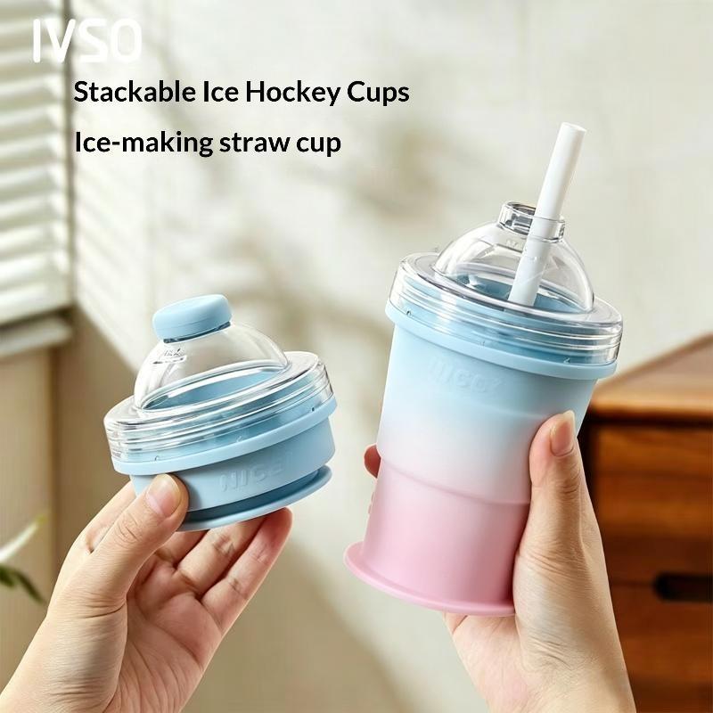 Portable 2 In 1 Silicone Ice Ball Mold Cup with Straw Lid Collapsible Reusable for Chilled Soda Water Gym Sports Bottles