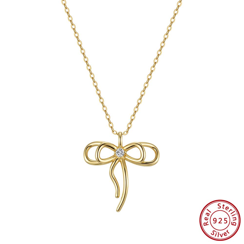 

Effie Queen 925 Sterling Silver Bowknot Necklace Fashion Aesthetic Zircon Bow Pendant Choker Jewelry Daily Accessories SAPN63 45cm