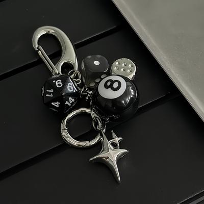 Star Shaped Dice Black 8 Ball Pendant, Handmade DIY, Resin, with Lobster Clasp, for Valentine'S Day, Car Key Chain, Bag Decoration