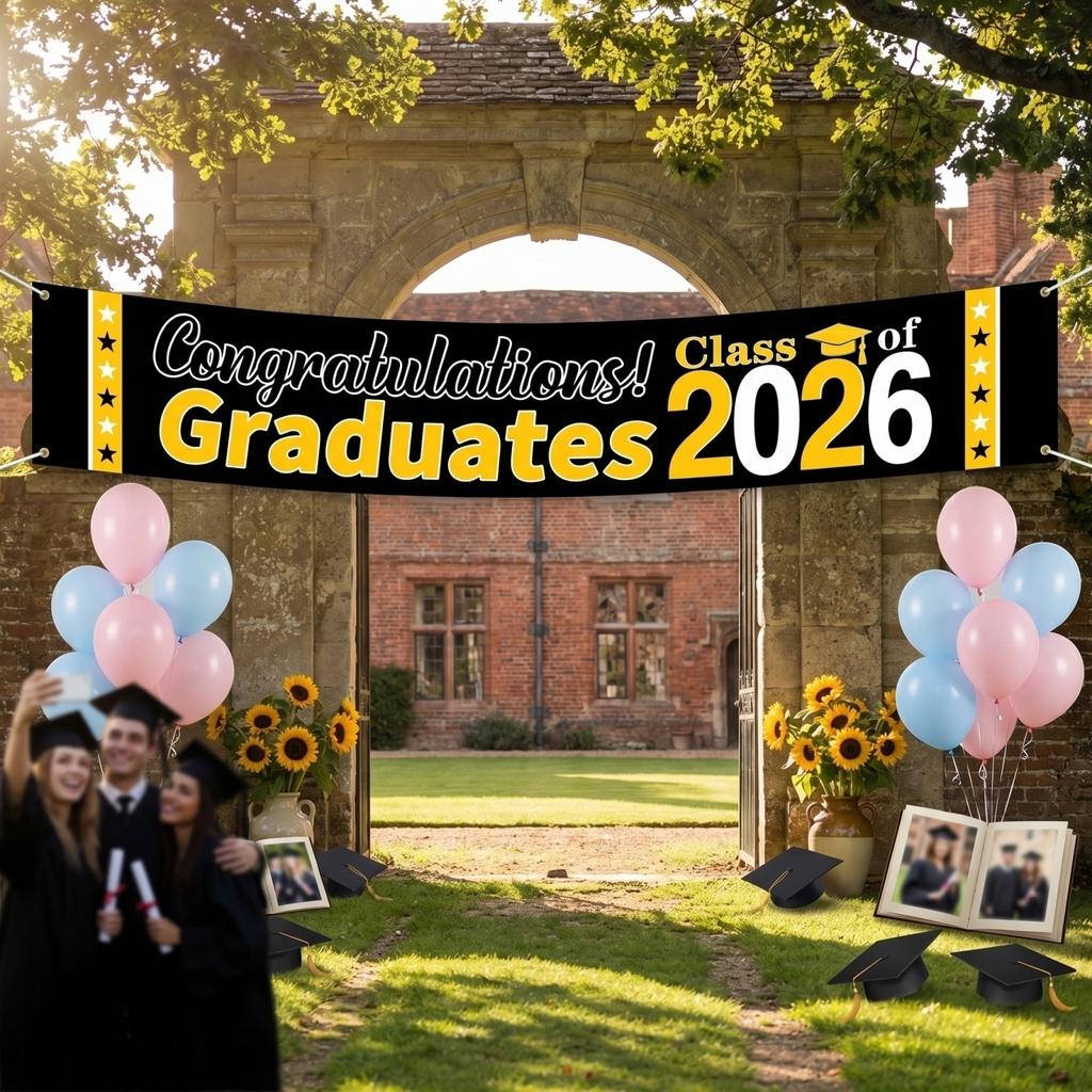Graduation Banner Class of 2026 Graduation Party Decoration Banner Congrats Graduates Photo Prop Banner for Graduation Ceremony