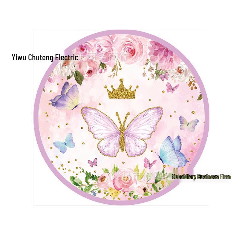 Pink Butterfly Party Set: Plates, Cups, Napkins, Embroidered Tablecloth, Banner & Cake Toppers
