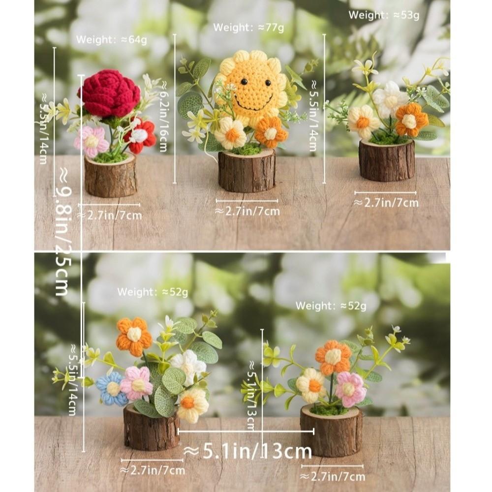 Hand-woven Knitted Flowers Potted Sunflower Tulip DIY Craft Artificial Flower Cute Design Colorful Handmade Plant Decor
