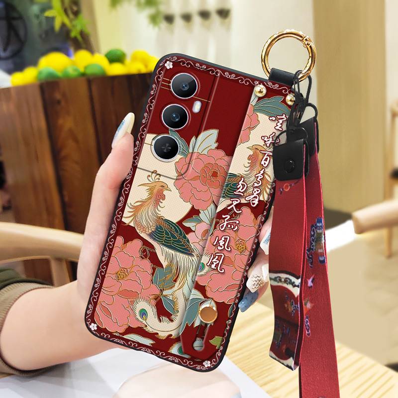 Elderly lady Waterproof Phone Case For Realme C65 Chinese style Fashion Lanyard Ring Silicone Soft case Dirt-resistant