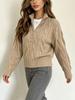 Europäischer & Amerikanischer Lässiger Strickpullover: Damen Pullover mit durchgehendem Reißverschluss, einfarbig, lange Ärmel