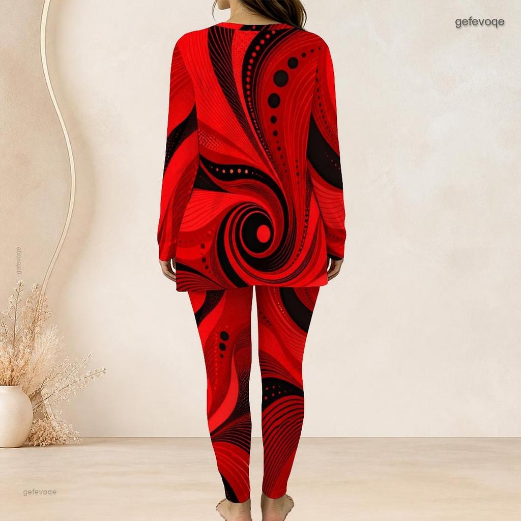 Women Plus Size Black Teal Gold Printed Two Piece Set Round Neck Long Sleeve Longline Top And Fitted Pants